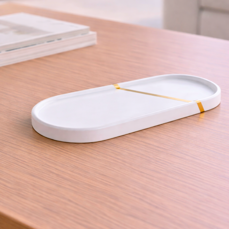 Linea - El Yapımı Minimal Sunum Tepsisi (Beyaz)